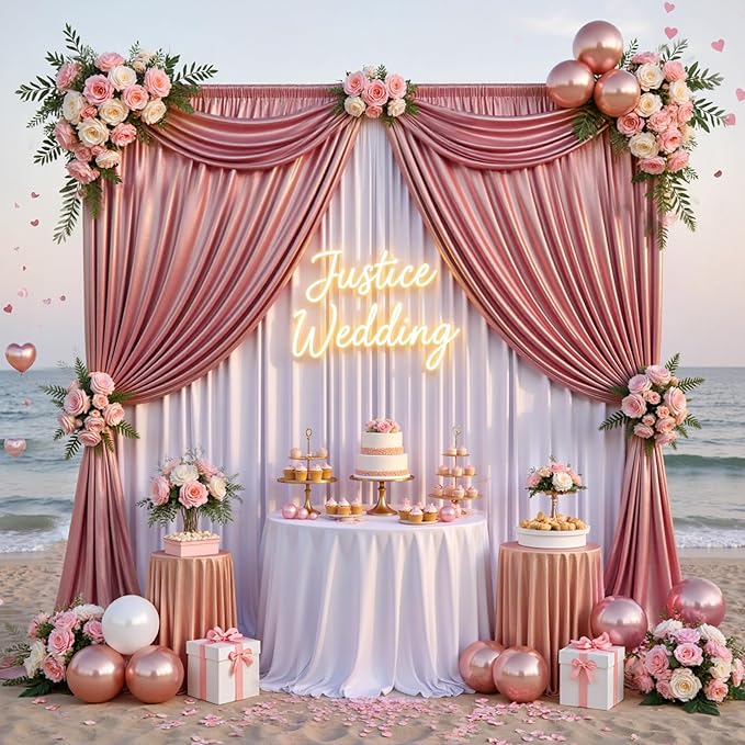 gogoparti 10x10FT Rose Gold Sequin Backdrop Curtain - 2 Panels of 5x10FT Wrinkle-Free Glitter Drapes for Photography, Birthdays, Weddings & Graduations