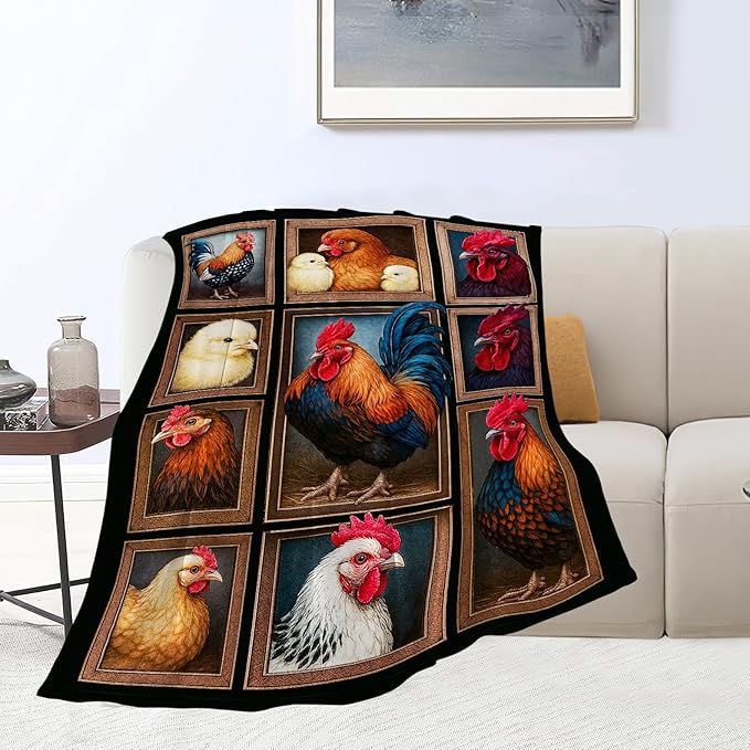 Rooster Blanket Chicken Throw Blanket Farm Animal Soft Cozy Fleece Fuzzy Stuffed Plush Flannel Gifts for Girls Women Boys Kids Adults 60"X80"
