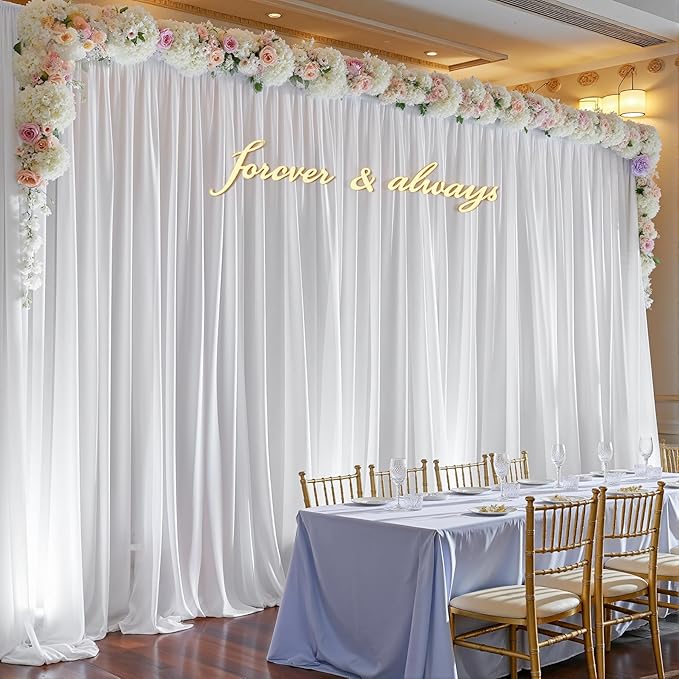 10ft x 10ft Cream White Backdrop Curtains, Wrinkle-Free Sheer Chiffon Fabric Photo Backdrop Drapes for Wedding Arch Party Ceremony Stage Photography Decorations
