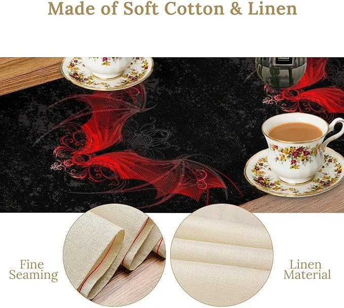 Gothic Table Runner,Red Bat Pattern Table Runner for Home Kitchen Table Dining Garden Farmhouse Wedding Party Decor 13x60 Inch