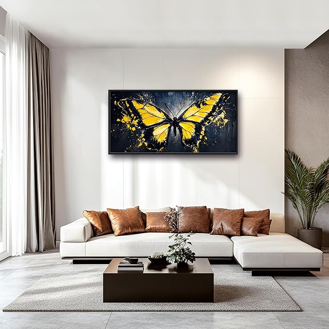 Butterfly Large Wall Art Framed Wall Decor for Living Room Black Butterfly Pictures Oversized Canvas Print Painting Modern Extra Large Framed Artwork for Bedroom Office Home Decor 60"x30"