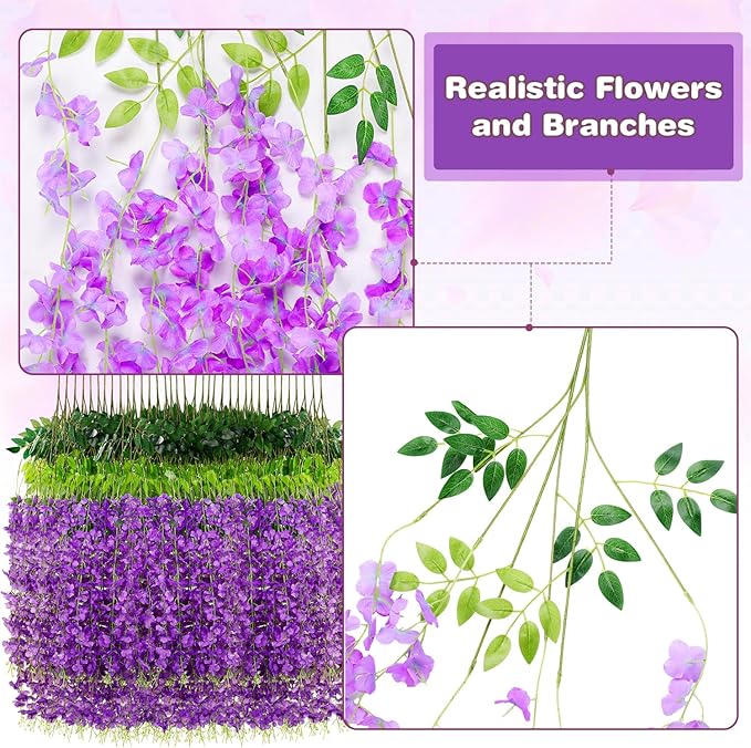 Wisteria Hanging Flowers,Fake Hanging Flowers,Wisteria artificiales Garland for Home Wedding Arch Floral Party Garden Ceremony Outdoor Decor,3.6 feet Long(48,Purple)