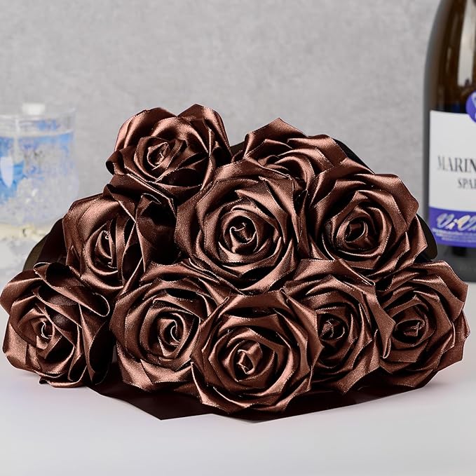 1-1/2 Inch Wide Brown Satin Ribbon, 50 Yards Solid Polyester Fabric Ribbon for Roses Making, Gift Wrapping, Christmas, Wedding Decorations, Crafts, Bows