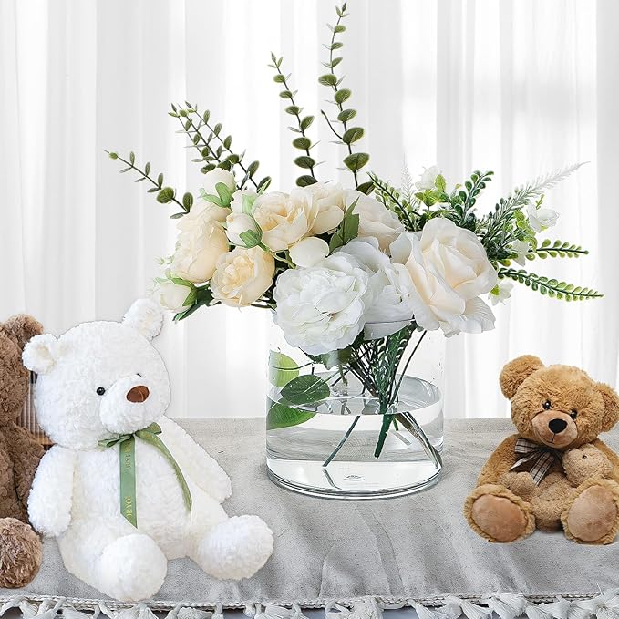 3 Pack Clear Acrylic Vase for Centerpieces 5.9x5.9 Inch Cylinder Wide Mouth Vase for Flowers, Home Decorative, Office, Wedding Party