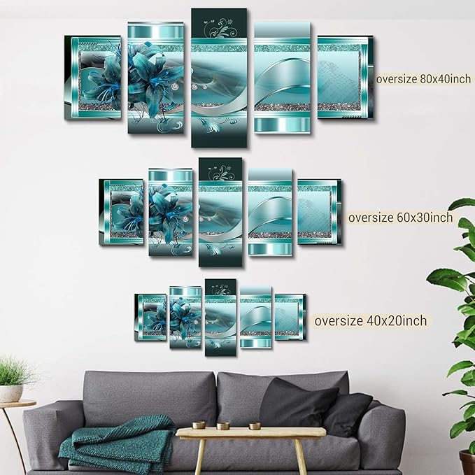 LUDUHU Golden Orchid Flowers Canvas Print - Abstract Floral Wall Art Painting Decor for Home Decoration, Contemporary White Floral Artwork Picture Bedroom Wall Art Decor (E,Oversize 40x20inch)