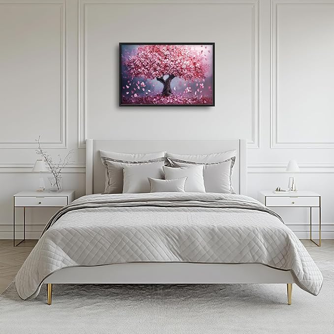 Tree Large Wall Art Romantic Pink Cherry Blossom Flowers Pictures Wall Decor Big Floral Tree of LifeCanvas Painting Prints Framed Artwork Home Decorations for Living Room Dining Room Bedroom Office 36x24"