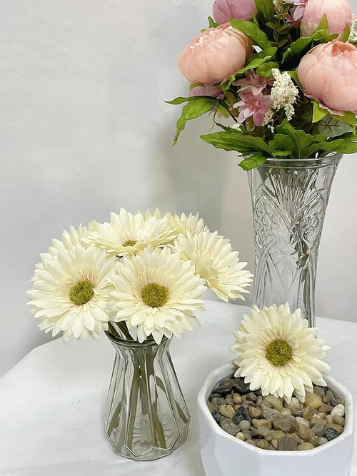 10PCS Artificial Gerbera Daisy Silk Flowers Faux Flower for Party Home Kitchen Garden Wedding Decor (Cream White)