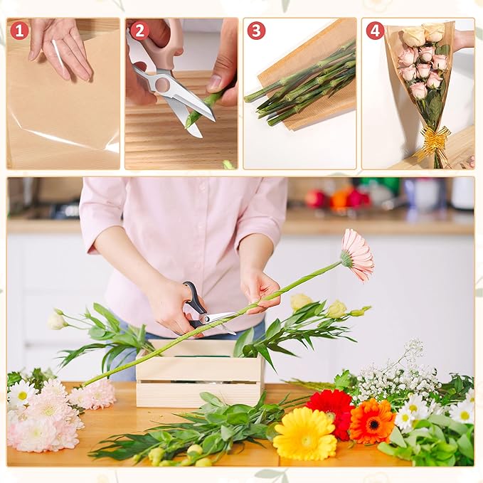 JOYIT Flower Bags for Bouquets, 100PCS Flower Wrapping Papers 9.8in x 18in, Kraft Flower Wrapping Bags, Floral Wrapping Paper Flower Sleeves for Mother's Day and Floral bouquets Packaging
