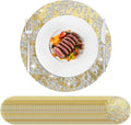 Hysenm 100 Pcs Disposable Gold Placemats Set Metallic 13 Inch Round Foil Mesh Pressed Table Doilies, Ultra-Thin Disposable Placement Mats for Home Decoration Dining Table Wedding Birthday Party