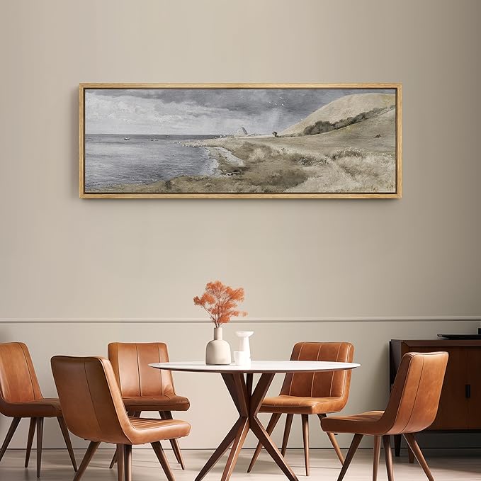 SIGNFORD Large Framed Canvas Print Wall Art Coastal Dunes Landscape Serene Seaside Illustrations Modern Art Relax/Calm Warm for Living Room, Bedroom, Office - 60"x20"