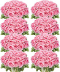 Hotop 120 Pcs Roses Artificial Flowers in Bulk,Long Stem Artificial Flower Bouquet,Silk Real Touch Fake Rose for Wedding Party Table Centerpieces Decor Valentines Gifts(Bright Pink)