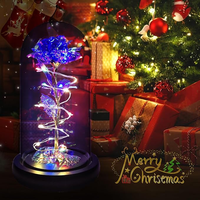 Childom Christmas Rose Gifts for Women,Birthday Gifts for Women Mom Christmas,Flowers for Delivery Prime,Purple Light Up Rose in A Glass Dome,Anniversary Flowers Gift for Her Grandma Valentines Day