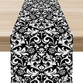 Black Damask Table Runner, Rustic Vintage Floral Antique Victorian Style Print Table Decor for Home Kitchen Dining Patio Holiday Party Indoor Outdoor Table Decorations 13x90 inch