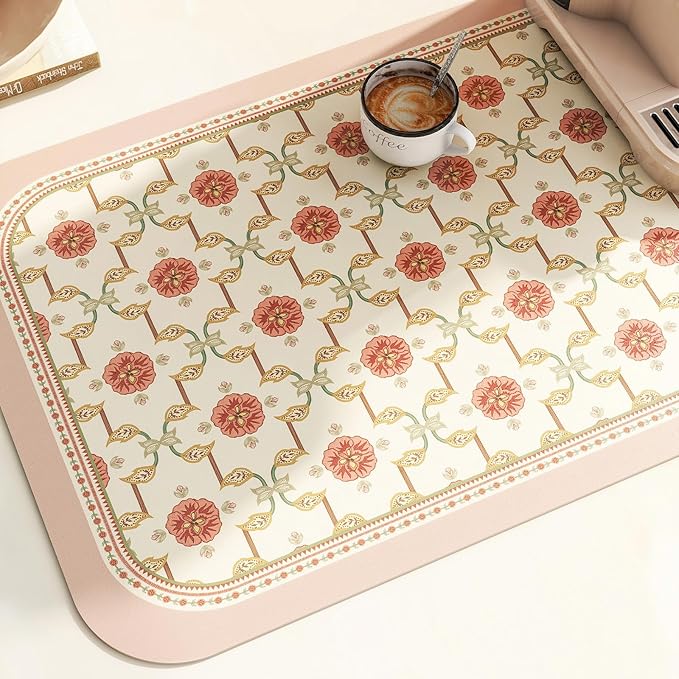 patdrea French Floral Red Rectangular PVC Placemats, Pack of 6, Waterproof Insulation, Soft and Durable, Suitable for Dining Table, Kitchen and Coffee Table Decoration,12"*17"