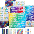 BWLOIES Wrapping Paper Birthday Wrapping Paper Sheets Hradient Multi-colour Happy Birthday Paper Set Include Bday Gift Wrap withTags & Ribbon,Present wrap for Boys Men Girls Women
