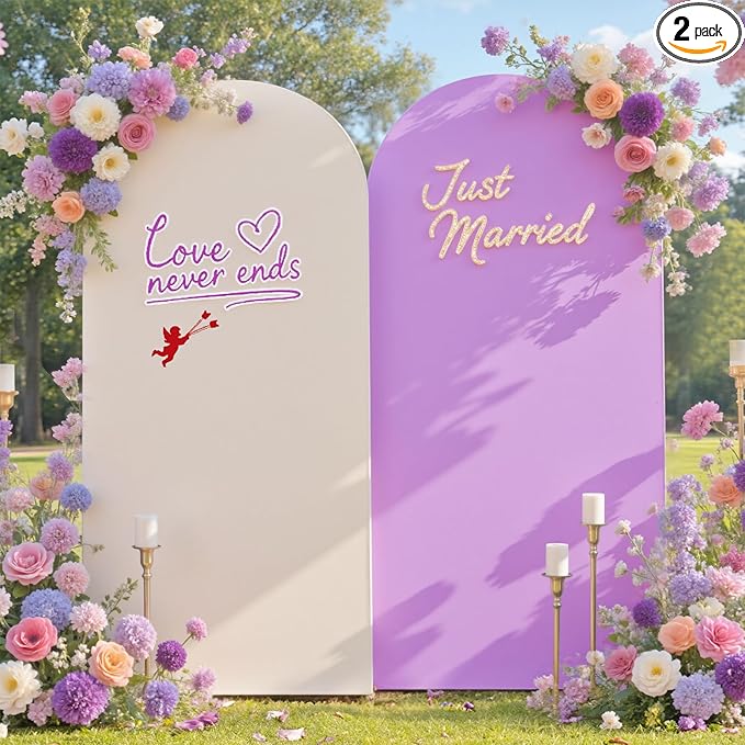 Ivory Purple Arch Backdrop Cover Set of 2-7.2ft 6ft Dual Color Wedding Arch Cover-Wrinkle Free Stretchy Spandex Cream Lavender Fitted Chiara Arch Stand Cover for Birthday Party Photo Photography