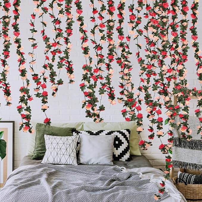 8 Pcs 65.6FT Flower Garland,Rose Garland,PinkFlower Vines for Decoration, Wedding, Garden, Wall Decoration,Backdrop,Bedroom,Birthday Party
