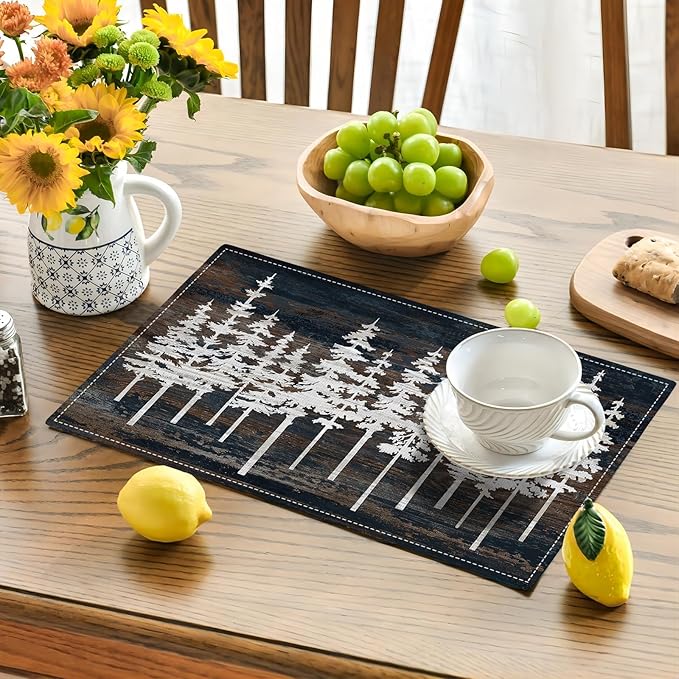 Rustic Tree Placemats Set of 6 Nature Forest Table Mats Washable Place Mats for Home Party Indoor Kitchen Dining Table Decoration 12x18 Inch