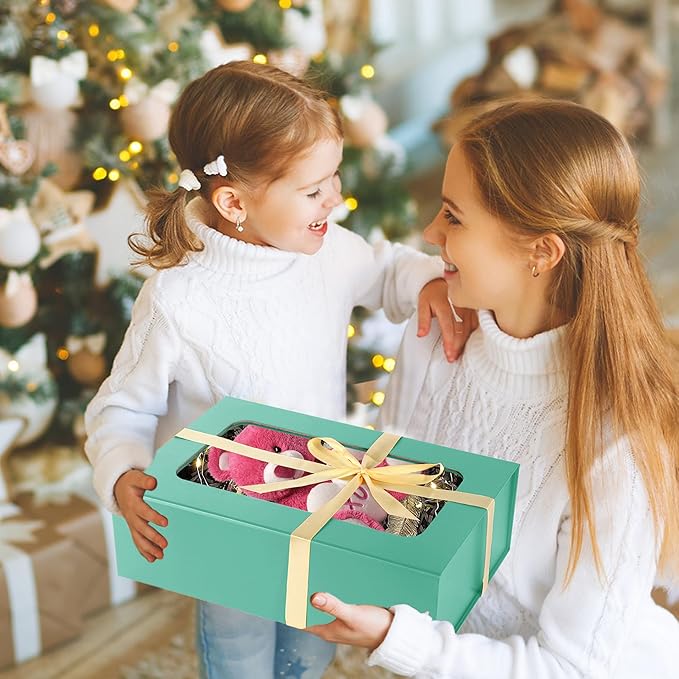 Light Green Large Gift Box with Window, 13.5"x9"x4.3" Bridesmaid Boxe for Gifts Giving,Birthday Gift Boxes with Magnetic,Closure Lid Gifts Box for Presents,Cute Boxe,Luxury for Gift Packaging