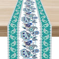 Paisley Table Runner, Rustic Blue Green Bohemian Damask Exotic Flower Cafe Table Center Decor for Home Kitchen Dining Patio Holiday Party Indoor Outdoor Table Decorations 13x36 inch