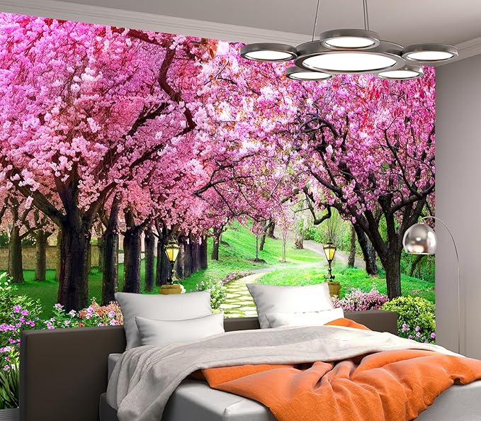 Cliouar-Pink Cherry Tree Flower Wall Mural Wallpaper Peel and Stick 90" x 67"