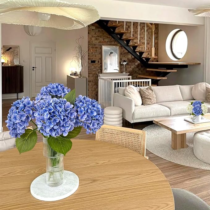 Hydrangea Artificial Flowers, Lifelike Latex Silk Real Touch Faux Hydrangea Flowers, Artificial Hydrangeas Bouquet for Wedding Centerpieces Tables Party Home (Royal Blue)