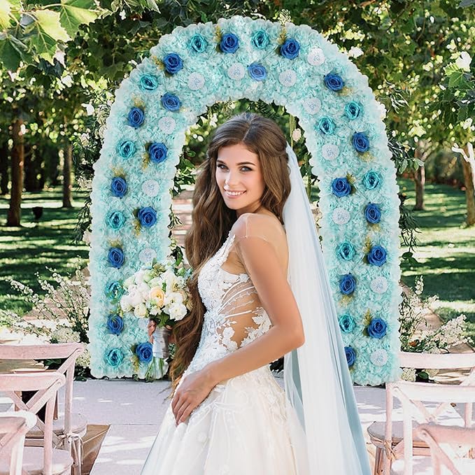 3D Flower Wall Backdrop - 6Pcs Artificial Flower Wall Panel 15 * 15inch Decoration Blue Roses Walls for Home Party Wedding Anniversary Birthday
