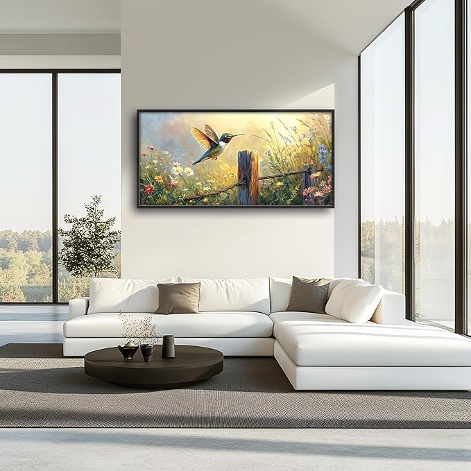 Hummingbird Flower Large Wall Art Farmhouse Framed Wall Decor for Living Room Bird Floral Pictures Oversized Canvas Print Painting Modern Extra Large Framed Artwork for Bedroom Office 60"x30"