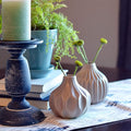 2 Piece Iconic Scandi Vase Set, Neutral Beige, Geometric, Stoneware, 4.25 Inches, Bud Flower Opening, Gourd Shape, Single Stem Vessel
