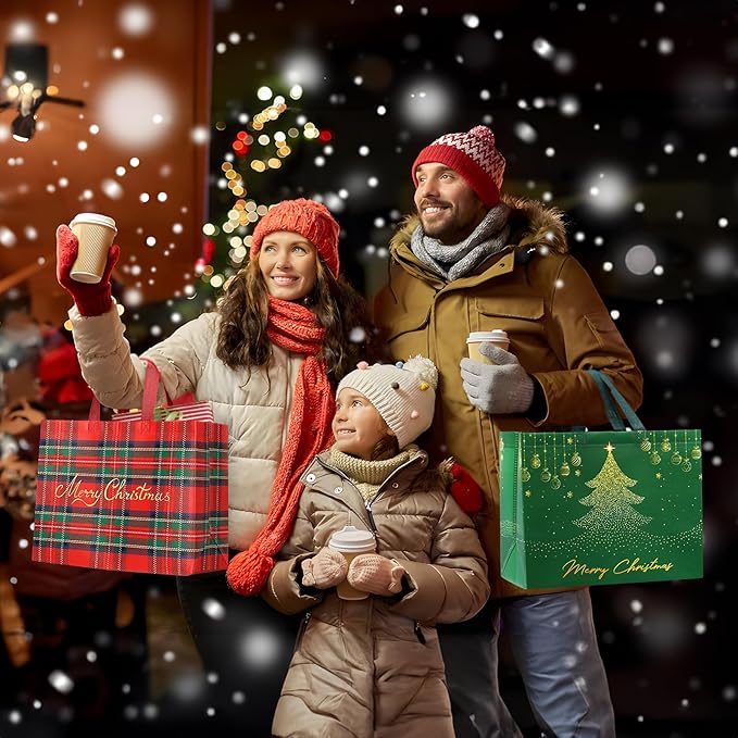 YANGTE 6 Pack 13" Large Christmas Gift Bags with Tissue Paper, Reusable Non-Woven Christmas Bag with Handles for Holiday Presents Wrapping, Xmas Tote Bags for Gifts Wrapping Xmas Party Favors