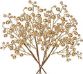 Hollyone 4 Pack Artificial Christmas Glitter Berries Stems, 19 Inch Fake Gold Holly Berry Picks with Ice Snow for Xmas Tree Wreath Floral Arrangements Holiday Home Vase DIY Crafts Decor