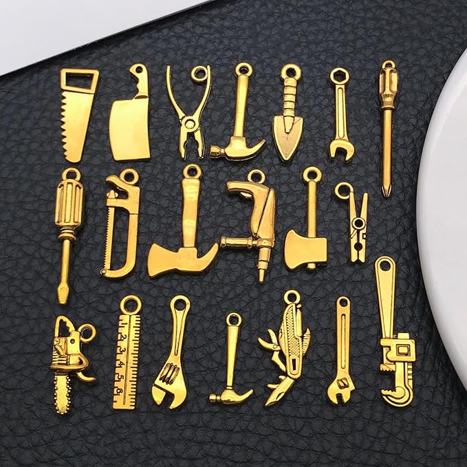 60pcs Antique Gold Tools Bracelet Charms for Jewelry Making Sets DIY Necklace Bracelet Keychain Crafting Charms Kit Craft Supplies (SN900)
