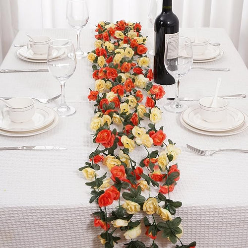 10 Pcs 82FT Flower Garland, Artificial Rose Garland Flowers Plants Fake Flower Hanging Rose Ivy, Birthday Party Valentine's Day Wedding Wall Arch Decor（Orange）