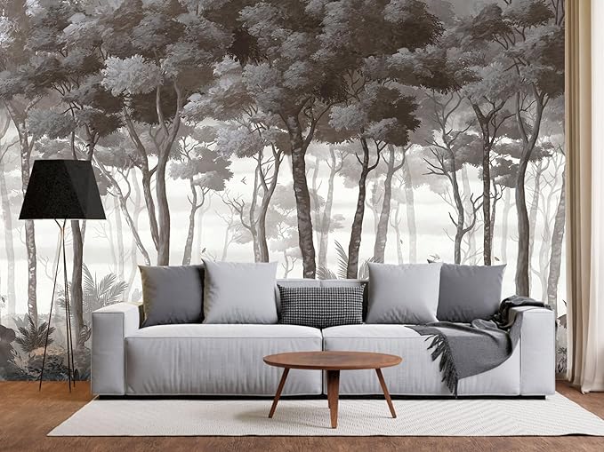 Vintage Forest Wall Mural Dark Trees Animals Wallpaper for Living Room Bedroom（Not Peel and Stick）