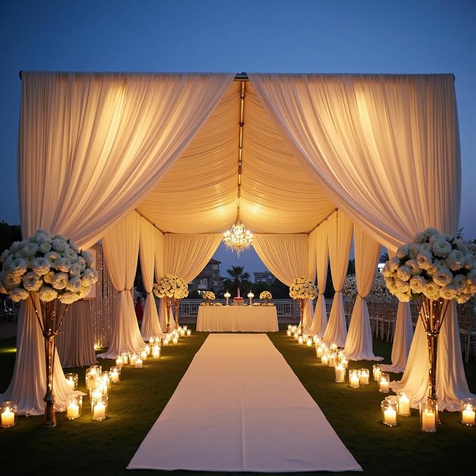 PartyVillage 40ft×15ft White Backdrop Curtain for Wedding Parties, 8 Panels Wrinkle Free 15 FT Long Polyester Photo Backdrop Drapes Back Drop Cloth for Birthday Photography Background