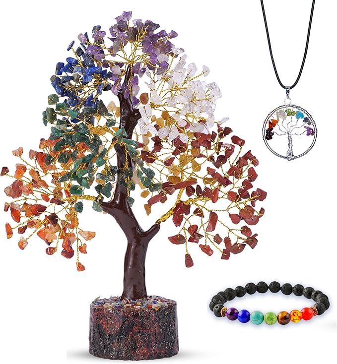 Seven Chakra Tree of Life for Positive Energy - Feng Shui Crystals and Healing Stones, Crystal Decoration, Money Handmade 7 Chakra Stone Tree, Healing Crystals, Spiritual Gifts