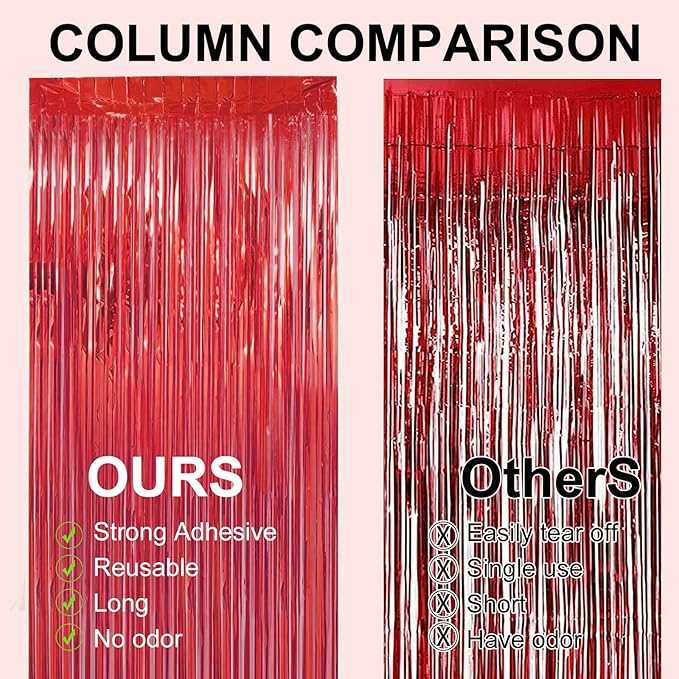 2 Pack 3.28 ft x 6.56 ft Red Tinsel Curtain Party Backdrop - Metallic Foil Tinsel Fringe Backdrop Door Fringe for Halloween, Christmas, Birthday Graduat