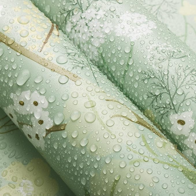 Guvana 16.14"x118"Floral and Leaf Wallpaper Floral Peel and Stick Wallpaper Leaves Contact Paper Colorful Flower Removable Wall Paper for Room Wall Decor(Light Green Background)