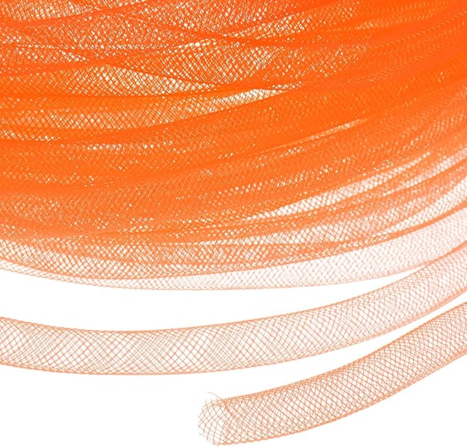 Mesh Tube Ribbon 25 Yards, 10mm Elastic Fabric Ribbons Mesh Tubing for Crafts/Gift Wrapping/Flower Bouquets/Wedding/Birthday/Holiday/Wreaths Christmas/Decoration[Orange]