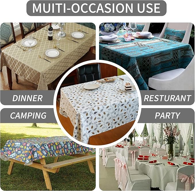 Rectangle Table Cloth,100% Waterproof Tablecloth Oil Proof Spill Proof Vinyl Table Cloth, Wipe Clean Plastic Table Cover for Dining, Camping, Indoor and Outdoor 54" x 84",Leaf