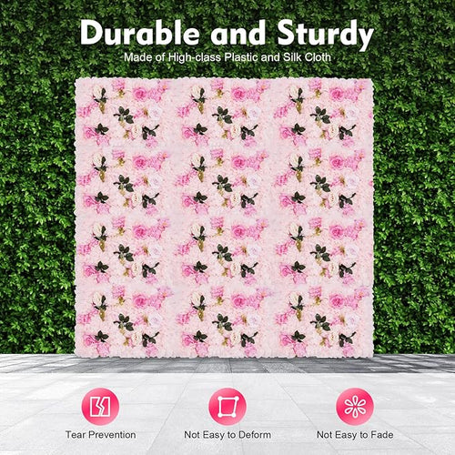 12pcs Flower Wall Panels 15.7" x 23.6" Floral Wall Artificial Flower Backdrop for Wedding Party Photo Backgrounds Light Pink