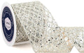 VATIN 4" Champagne Christmas Ribbon, Silver Glitter Mesh Diamond Web Sequin Dots Wired Christmas Ribbon for Gift Wrapping Bow Making Wreath Supply-10 Yards