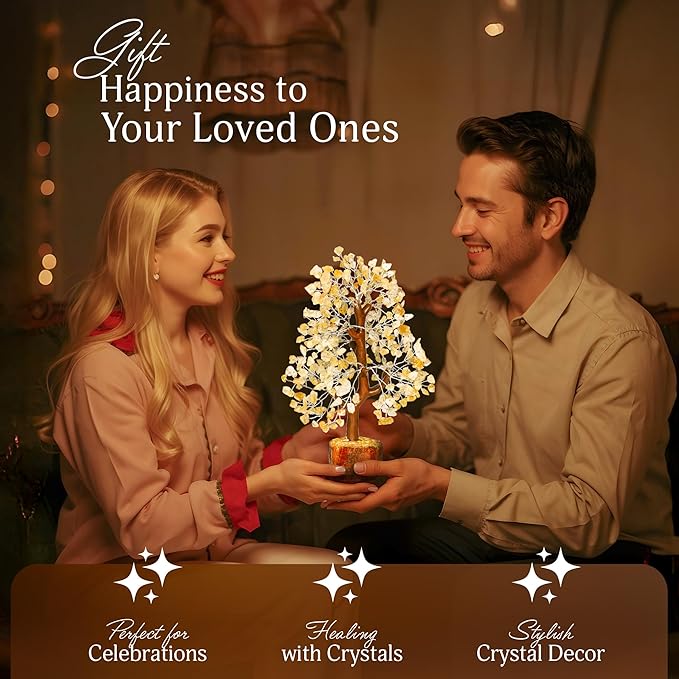 Citrine Crystal Stone - Crystals Tree, Gem Tree, Bonsai Trees, Tree for Home, Crystal Tree of Life, Meditation Accessories, Fake Bonsai, Crystal Tree for Positive Energy, Arbol De La Abundancia