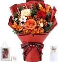 Lewondr Flower for Delivery, Preserved Flowers Bouquet, Orange Roses Bouquet, Real Long-Lasting Forever Birthday Flowers Gifts for Mom Best Friend Mothers Day Christmas Graduation, Dark-Orange