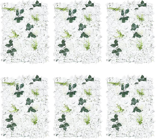 15.74"x 23.62" Artificial Flower Wall Panels,Flower Wall Mat Silk Flower Panels for Outdoor Garden Backyard Fence Fence Privacy Screen and Indoor Wall Decor (6Pcs White)