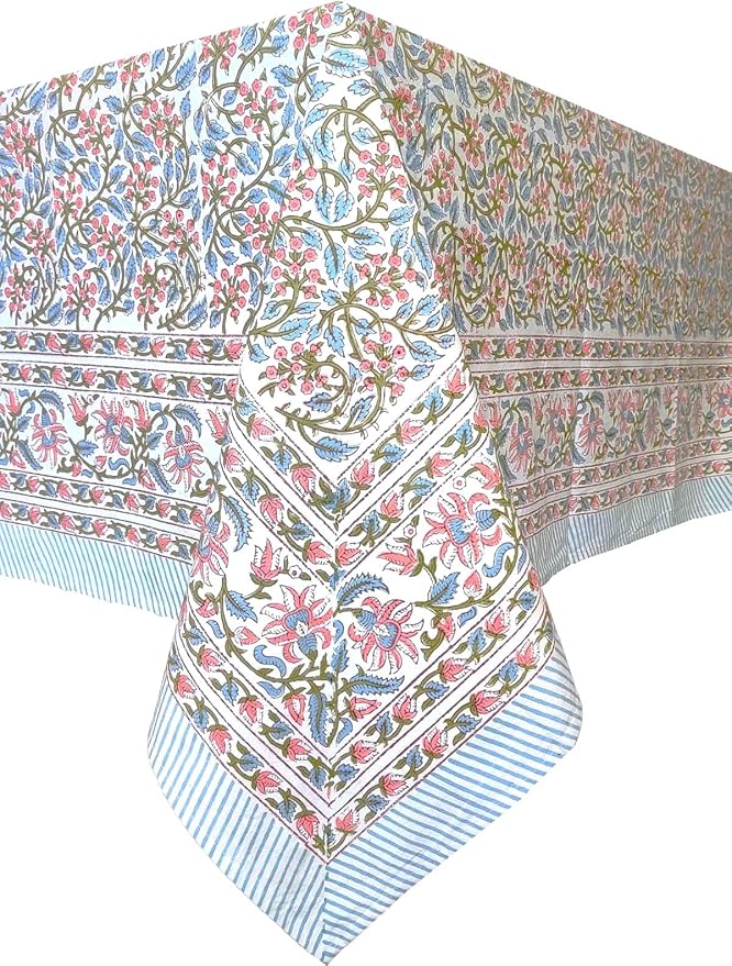 ATOSII Kalina 100% Cotton Square Tablecloth, Handblock Floral Print Linen Table Cloth for Kitchen I Dining Table I Tabletop I Parties I Wedding I Spring/Summer (60 X 60 Inches)