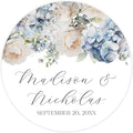 Personalized Floral Wedding Stickers with Your Choice of 30 Flower Styles - Choose Font and One of Five Pre-made Phrases or Add Custom Text (022 - Blue and White Flowers)