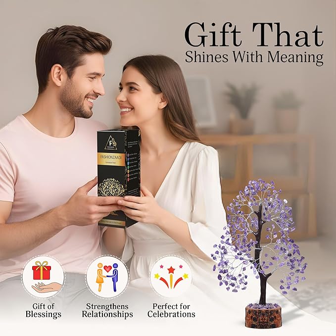 FASHIONZAADI Amethyst Crystal Tree - Chakra Crystals - Money Gem Tree - Purple Home Decor - Feng Shui Crystal - Chakra Crystals - Prosperity Stone - Gifts for Women