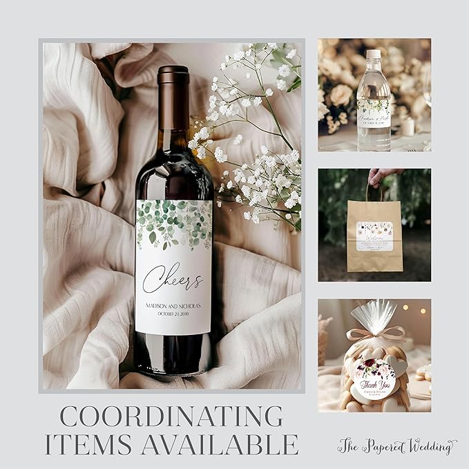 Personalized Floral Wedding Stickers with Your Choice of 30 Flower Styles - Choose Font and One of Five Pre-made Phrases or Add Custom Text (026 - Peach Flowers)
