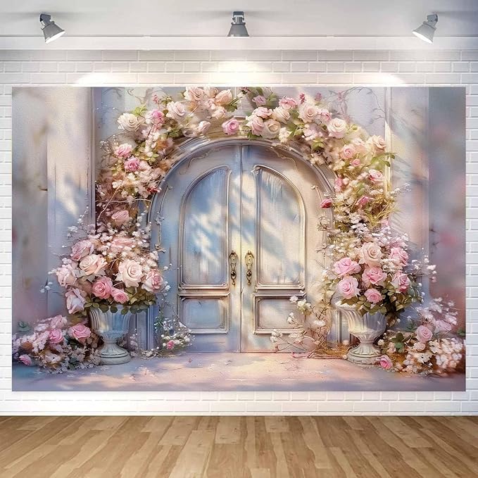 12X10ft Pink Floral Photography Backdrop, Retro Oil Painting Flowers Photography Backdrop Dreamlike Wedding Portrait Photo Background Wedding Birthday Party Background Banner Decor